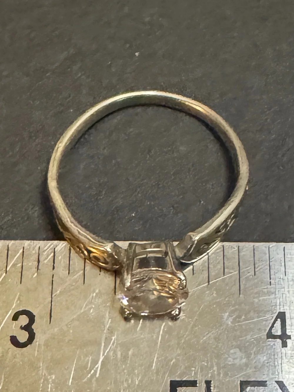 Sterling Silver Cubic Zirconia Filigree Ring with Clear Round Stone